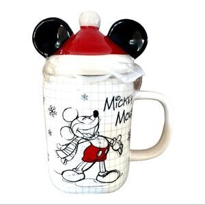 New Disney Mickey Mouse Mug with Santa Hat Topper 16oz